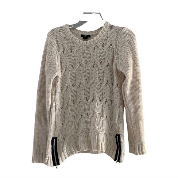 H&M winter white zipper detail wool blend sweater size large - Picture 1 of 4
